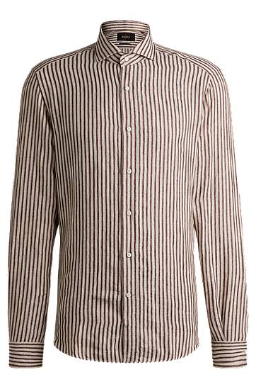 Сорочка BOSS Regular-Fit Striped Linen Shirt бежевий | 50539596
