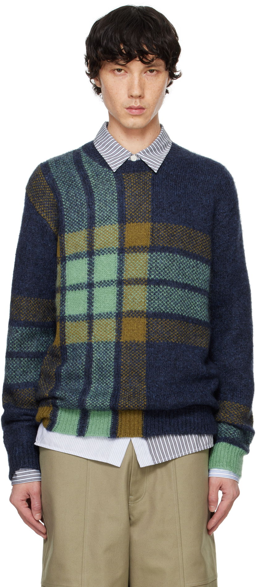 Cветр MAISON KITSUNÉ Graphic Check Intarsia Sweater Зелений | NM00811KT1111