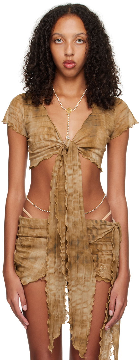 Кроп-топи Blumarine Printed Tie-Front Crop Top Коричневий | P322C211A