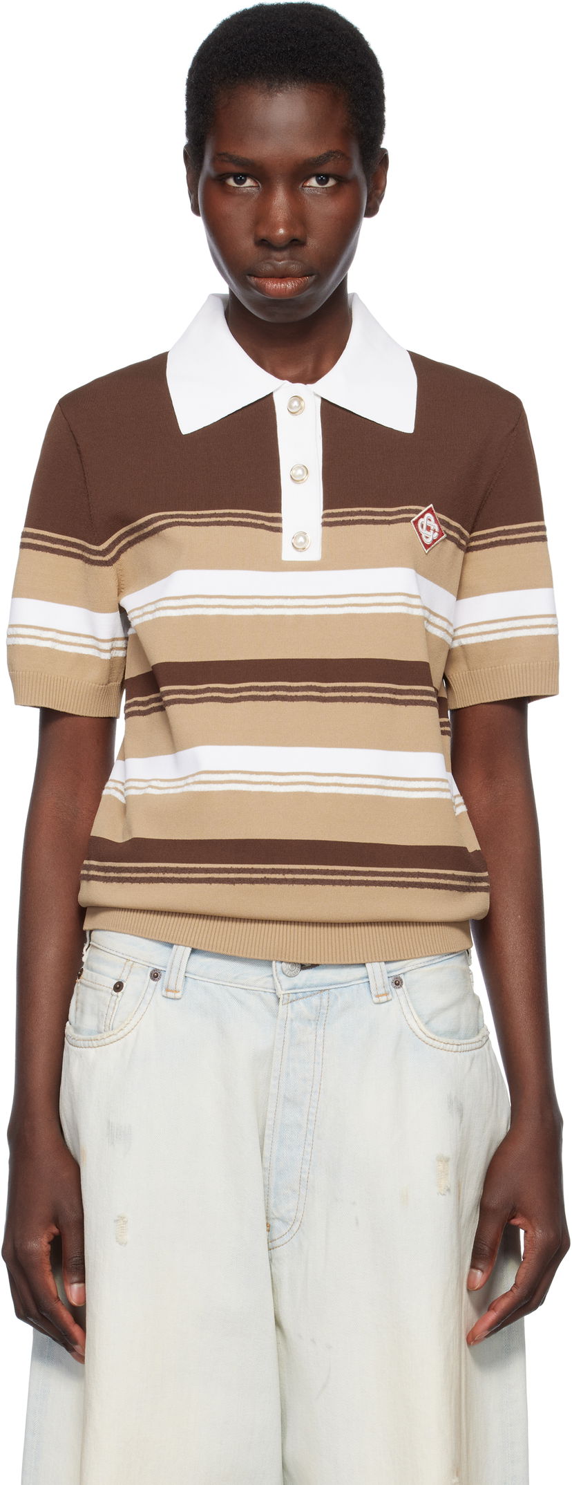 Сорочка поло Casablanca Casablanca Knitted Striped Polo Коричневий | U-WS25-KW-907-01