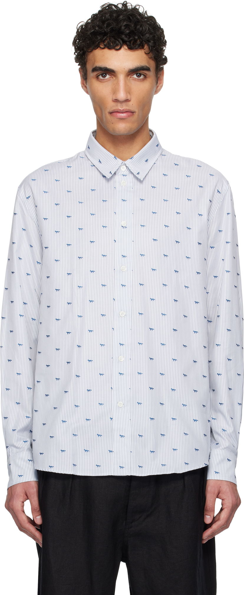 Сорочка MAISON KITSUNÉ Maison Kitsuné Profile Fox Casual Striped Shirt білий | MM00408WC5046