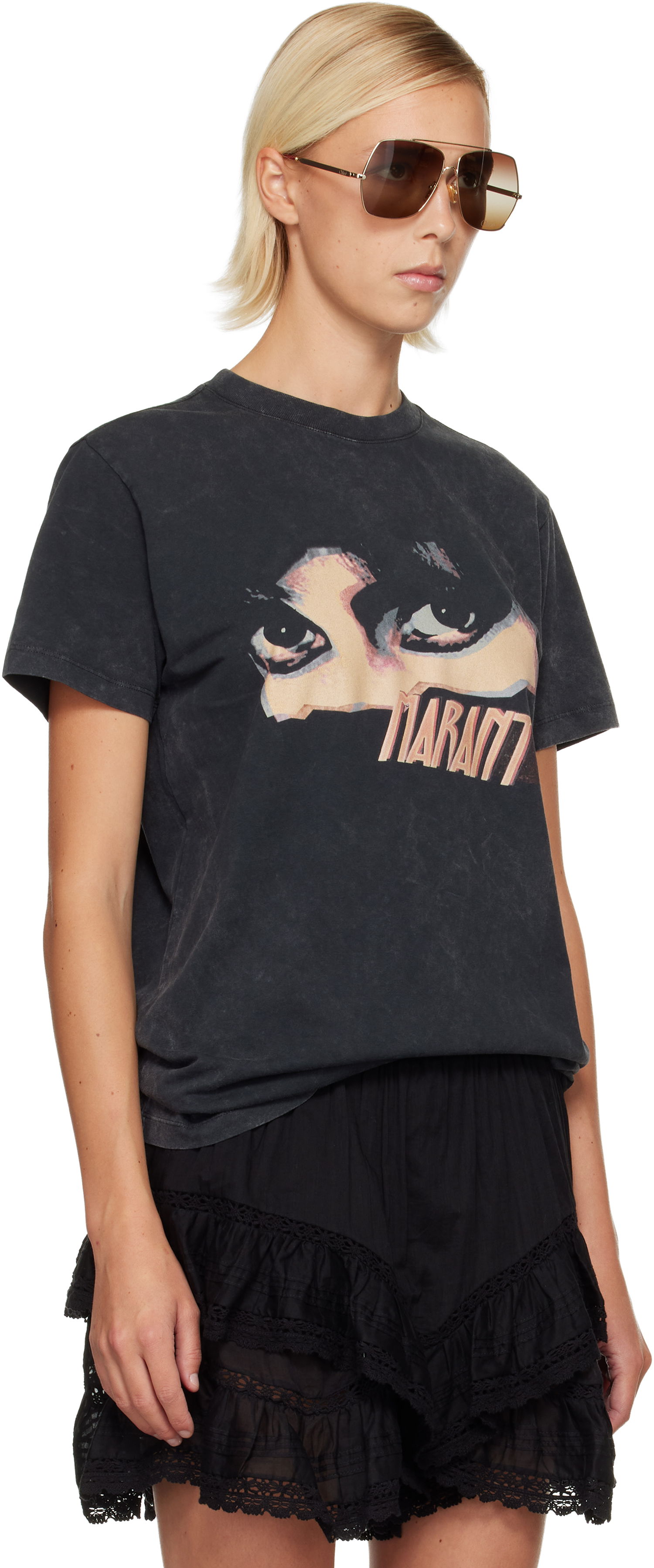 Футболка Isabel Marant Étoile Etoile Zoeline Short Sleeve Washed Graphic Print T-Shirt чорний | TS0147FA-C3N07E, 1