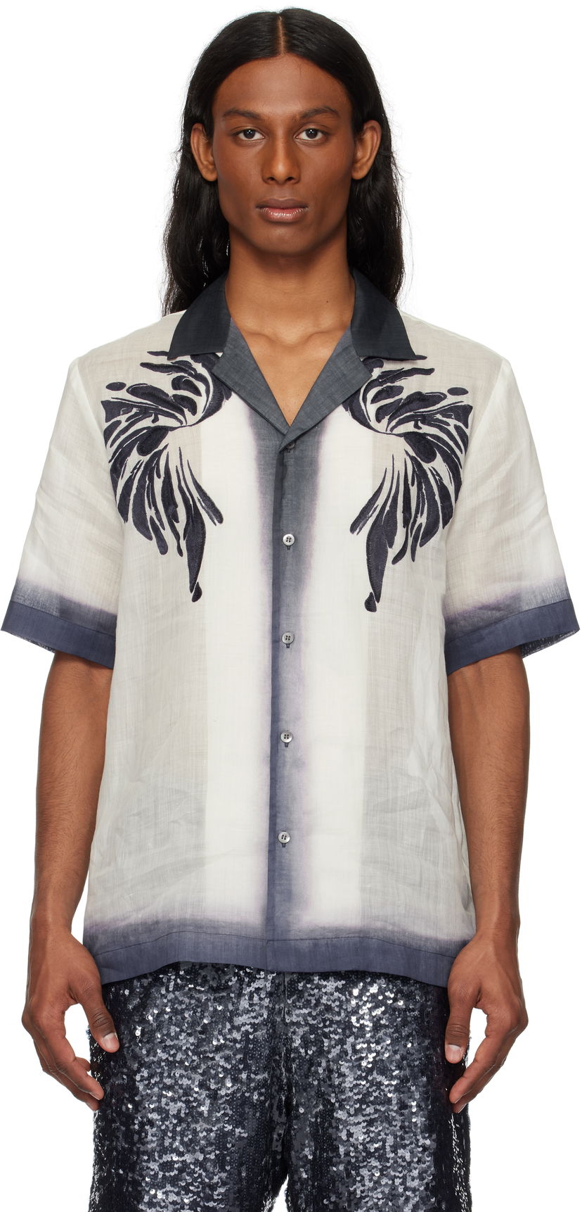Сорочка Dries Van Noten Dries Van Noten Embroidered Linen Shirt Сірий | 251-080748-1268