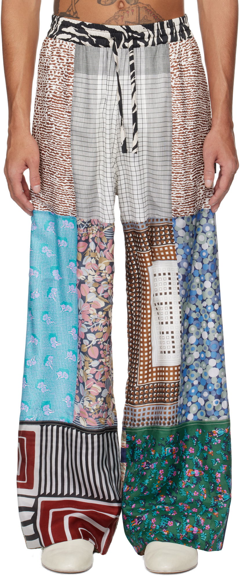 Штани Marine Serre Marine Serre Regenerated Silk Scarves Drawstring Patchwork Sweatpants Різнокольоровий | UPA054A UWOV0028
