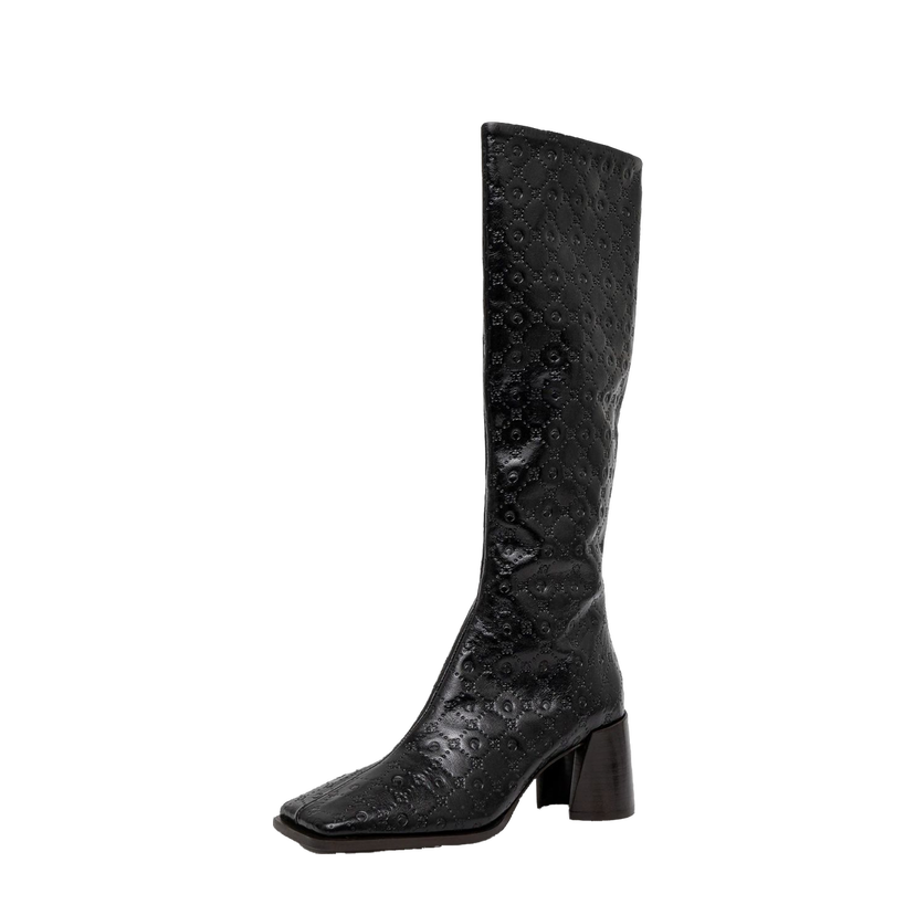 Кросівки та взуття Marine Serre Moonogram Embossed Leather Ms Block High Heel Boots чорний | WFW038A.CLEA0051