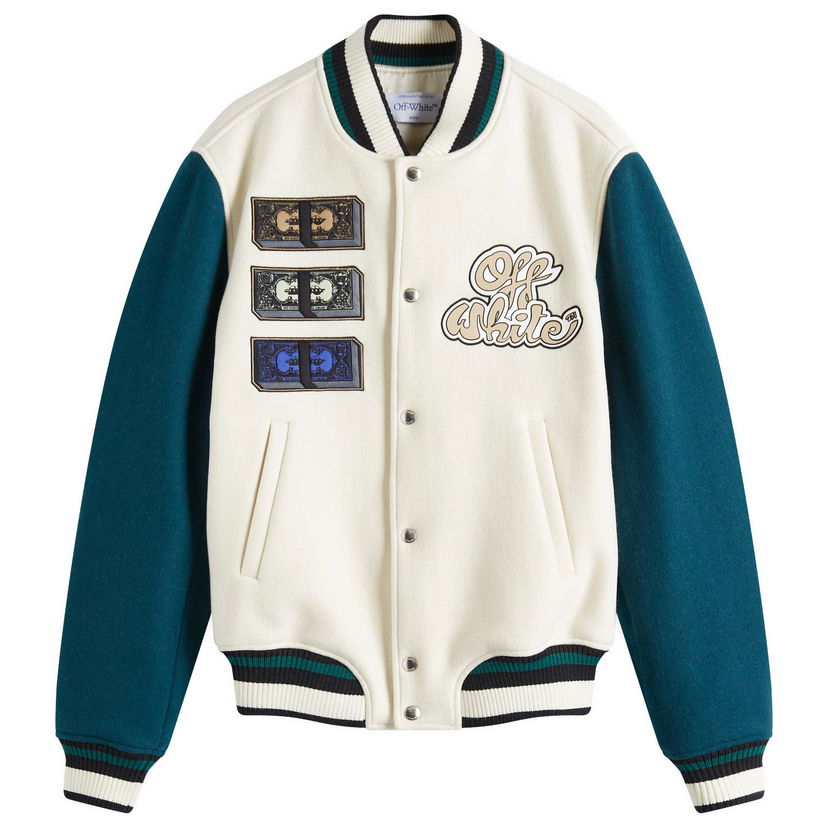 Куртка бомбер Off-White Cash Wool Varsity Jacket, Size Small білий | OMEH053S25FAB0020B84
