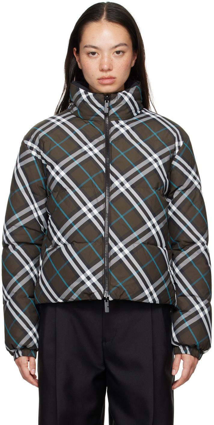 Пуховик Burberry Khaki Check Reversible Down Puffer Jacket Зелений | 8096131
