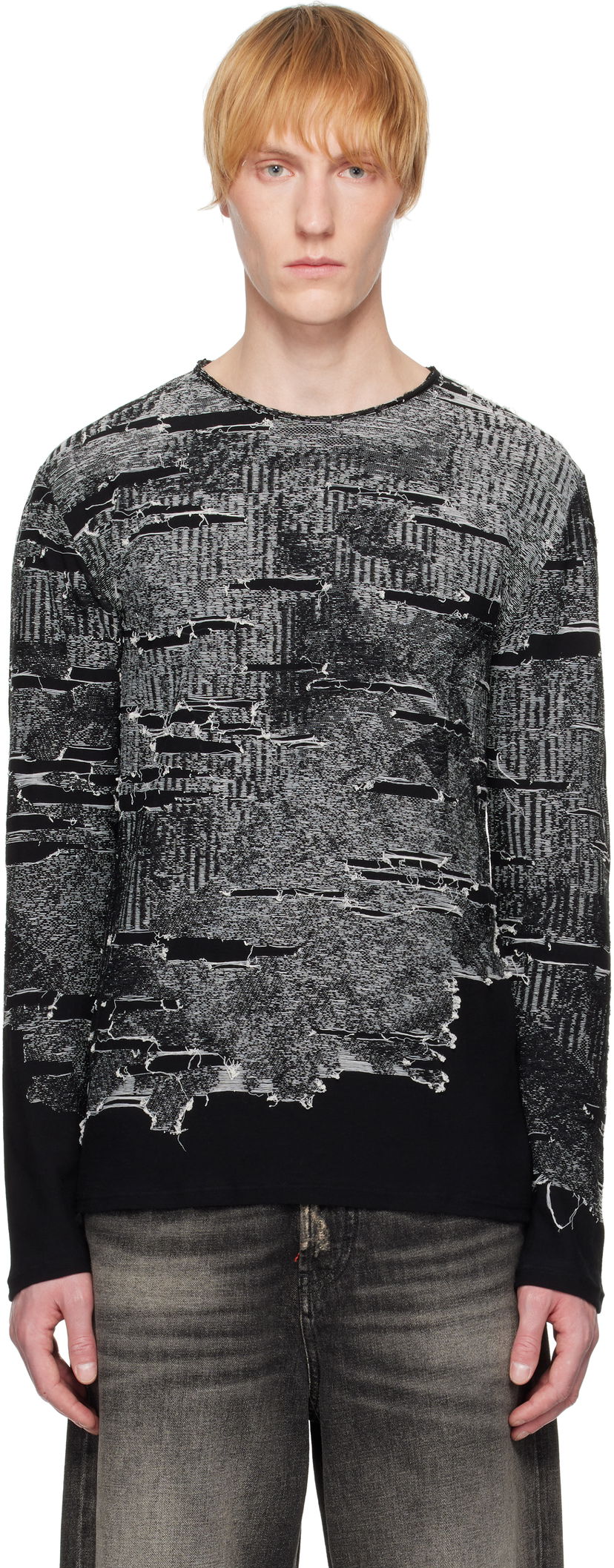 Cветр Diesel Diesel K-Cadmo Distressed Graphic Longsleeve чорний | A18119-0AFBV-900