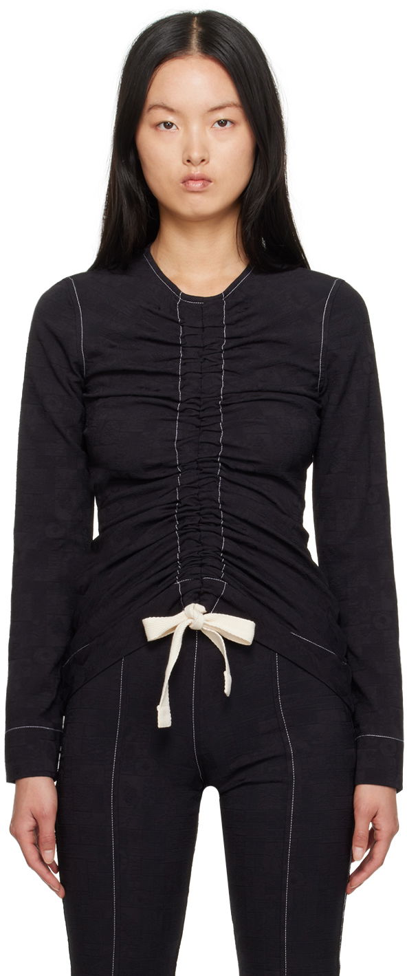 Сорочка GANNI GANNI Drawstring Long Sleeve Blouse чорний | F7369