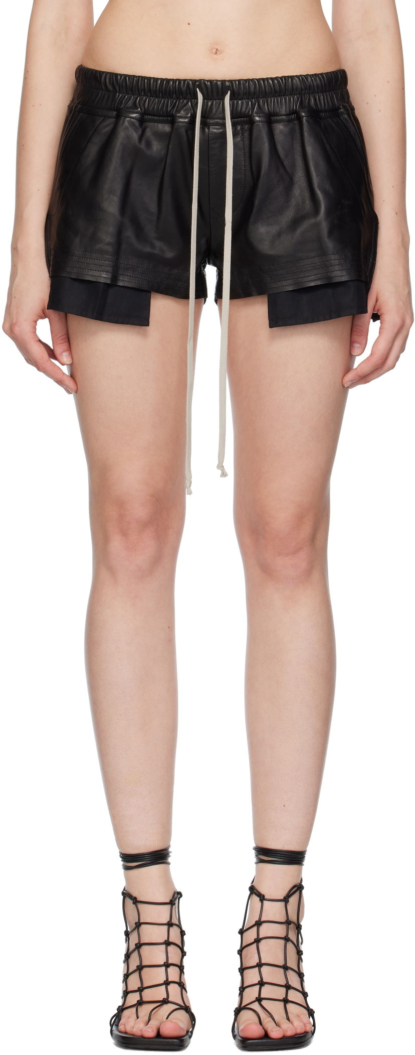 Шорти Rick Owens Rick Owens Concordians Fog Boxers Leather Shorts чорний | RP02E4316 LBY