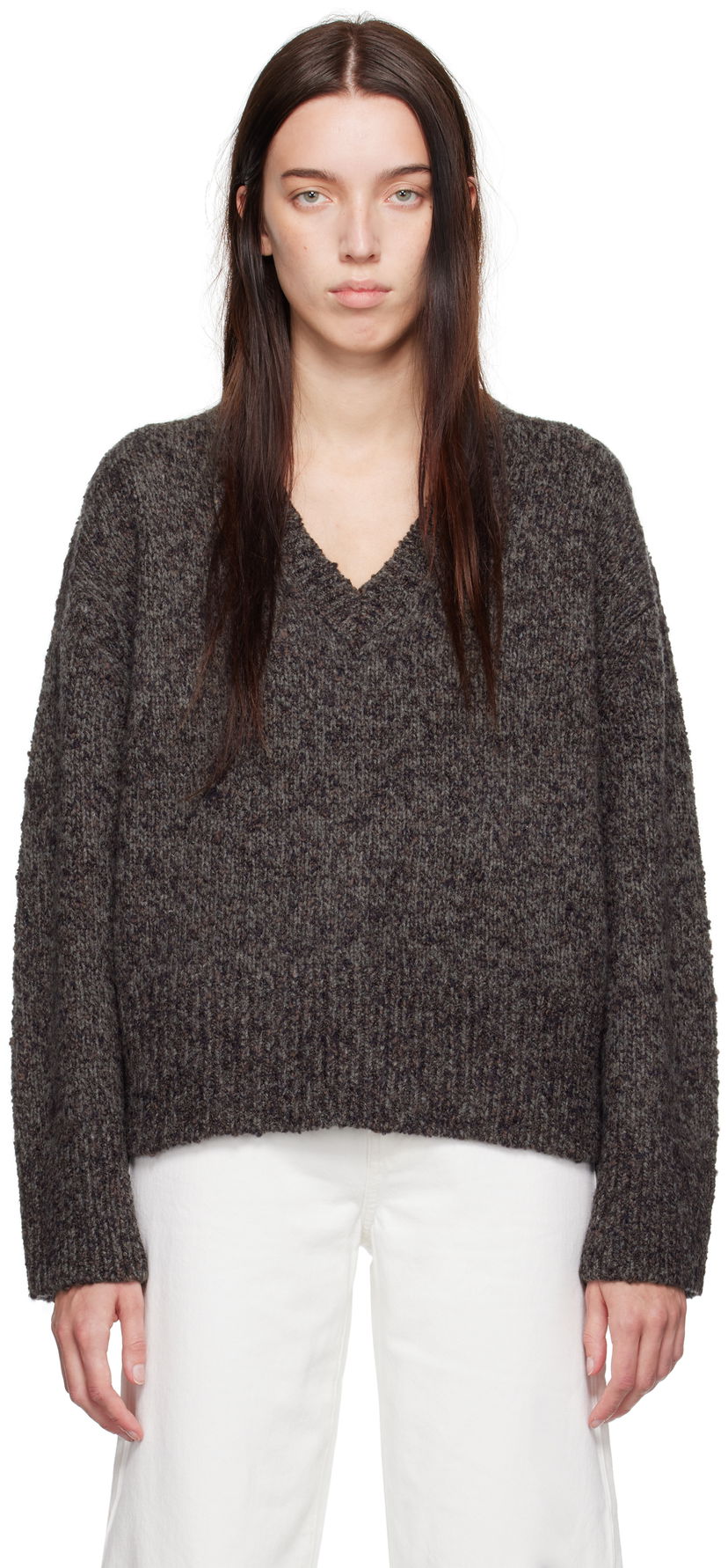 Cветр CALVIN KLEIN Oversized V-Neck Sweater Сірий | 81WL397-LBL