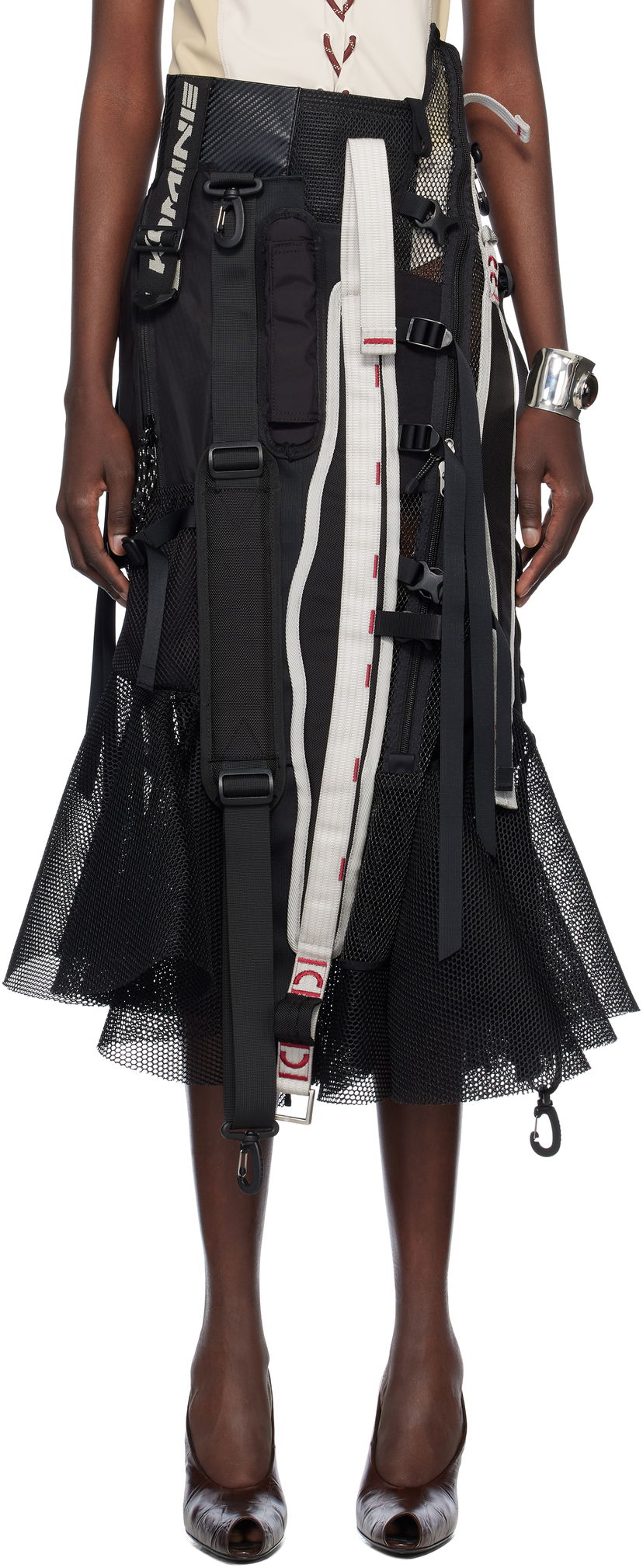 Спідниця Junya Watanabe Junya Watanabe Multi Fabrics Mix Midi Skirt чорний | JO-S016-051-1
