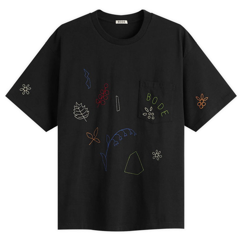 Футболка Bode Embroidered Field Guide T-Shirt, Size Large чорний | MRF25CS019