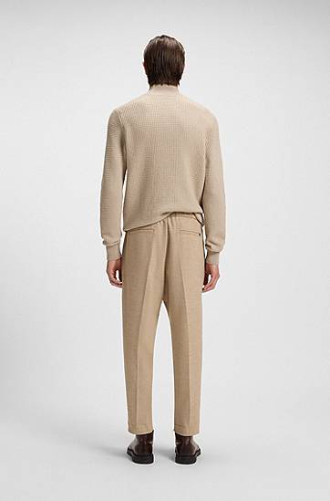 Штани BOSS Tapered-fit pleated trousers in stretch flannel with cuffed hem бежевий | 50527924, 1