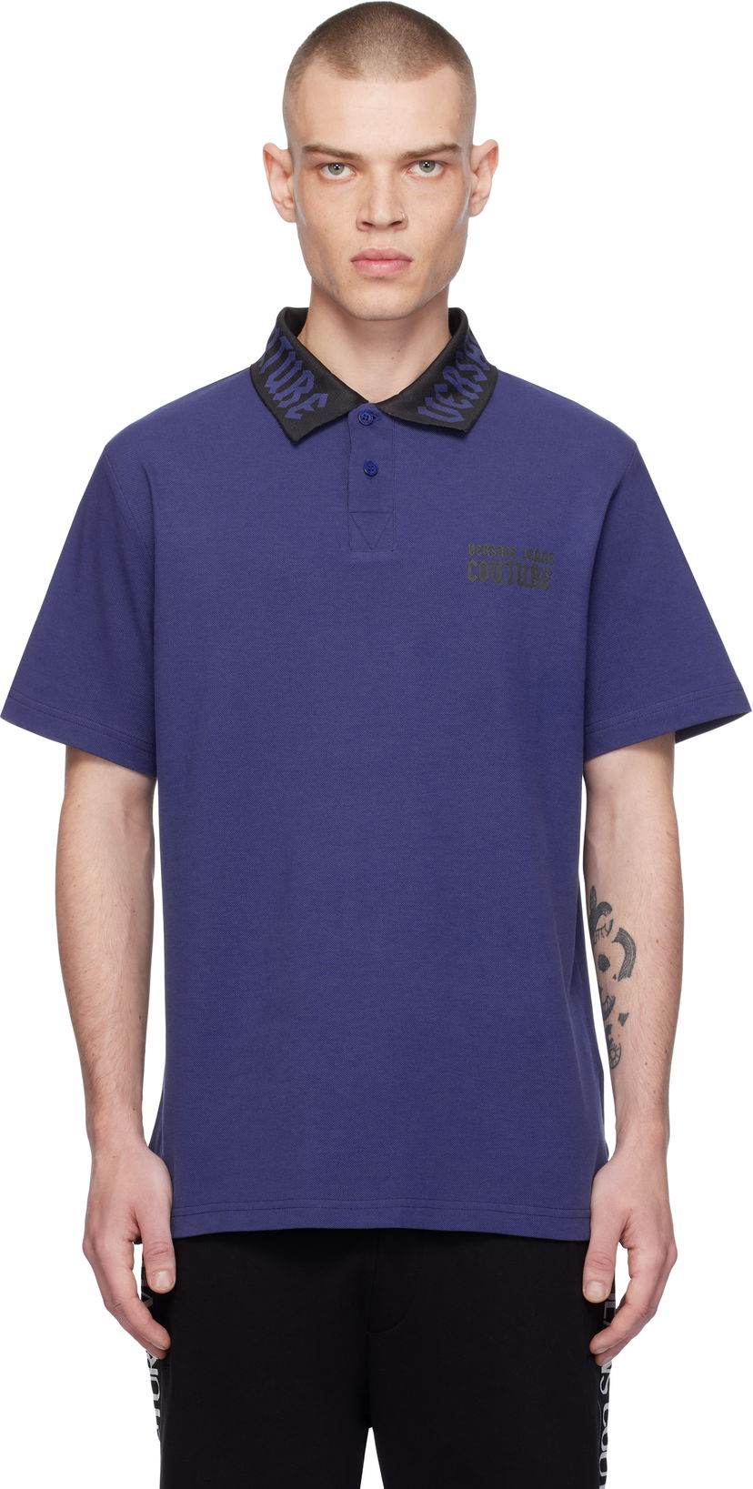 Сорочка поло Versace Gothic Logo Polo Shirt Синій | E77GAGT05_ECJ01T