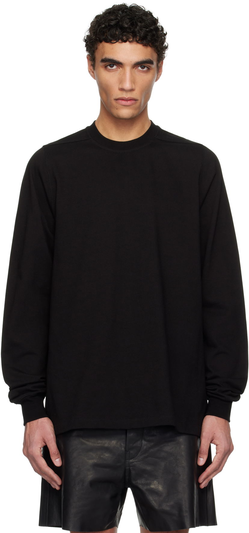 Cветр Rick Owens Rick Owens Hollywood Short Crewneck Long Sleeve Sweatshirt чорний | RU01E5277 BA