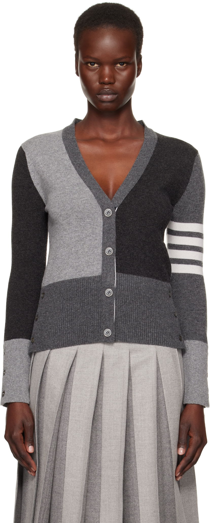 Cветр Thom Browne Funmix 4-Bar V-Neck Cardigan Сірий | FKC001F-00011