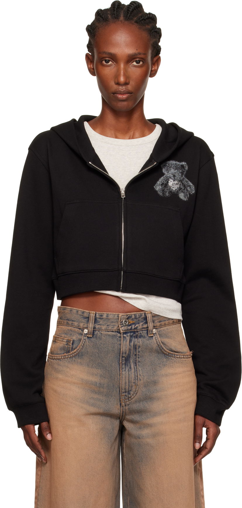 Світшоти We11done We11done Teddy Bear Slim-Fit Zip-Up Hoodie чорний | WD-TJ2-25-870-W-BK