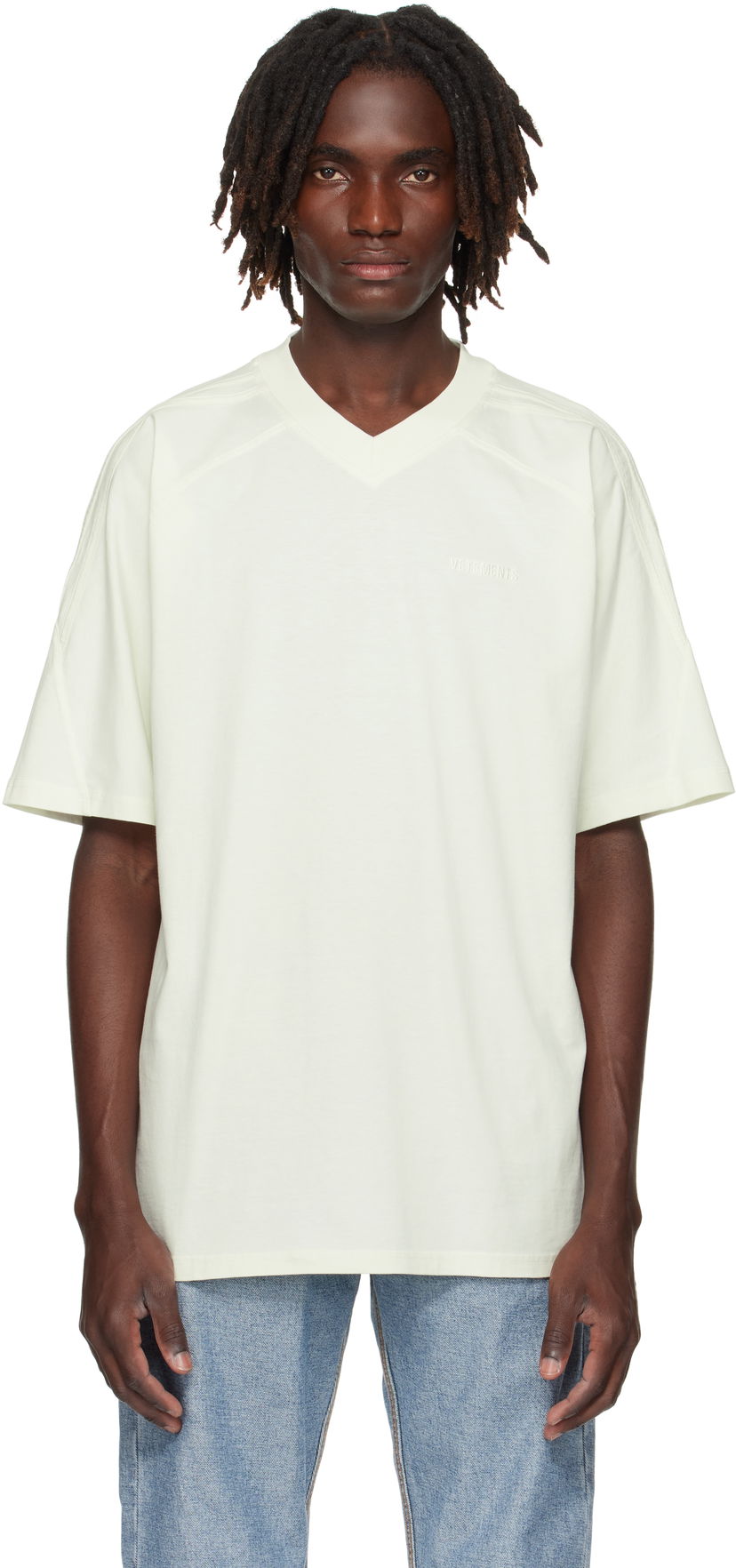 Футболка VETEMENTS Cut-Up V-Neck T-shirt білий | UH76TR260I