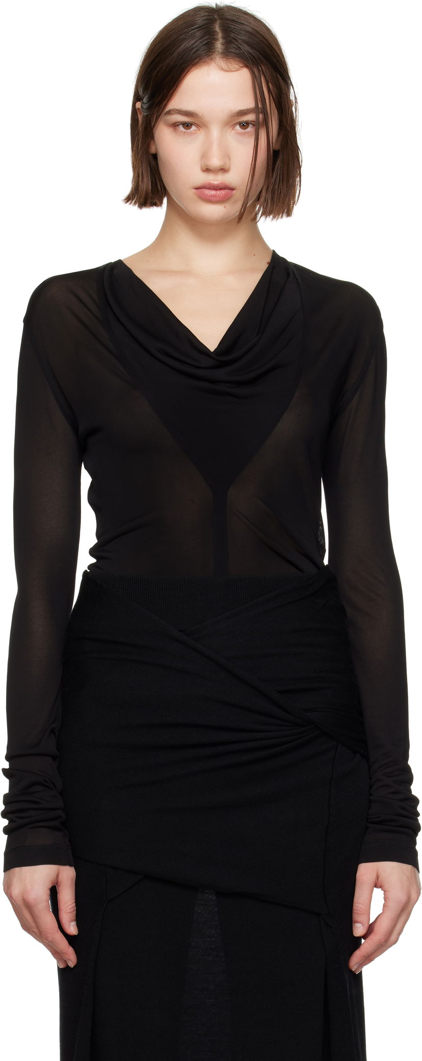Боді TOTEME TOTEME Draped V-Neck Top чорний | 244-WRT0401-FB0266