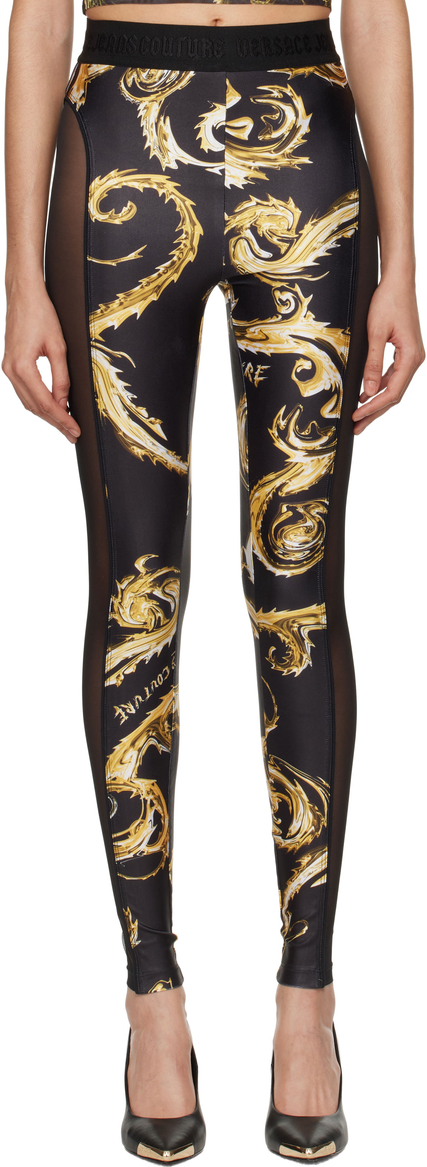 Легінси Versace Couture Mesh Paneled Leggings чорний | E77HAC103_EJS360, 0