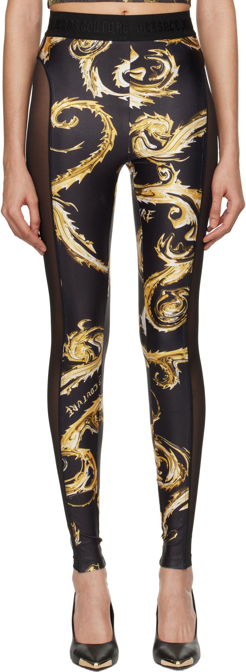 Легінси Versace Couture Mesh Paneled Leggings чорний | E77HAC103_EJS360