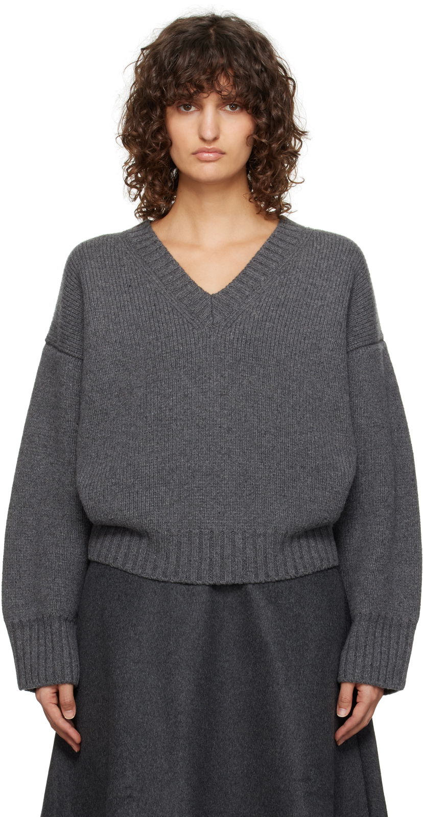 Cветр Róhe V-Neck Sweater Сірий | 613-23-134