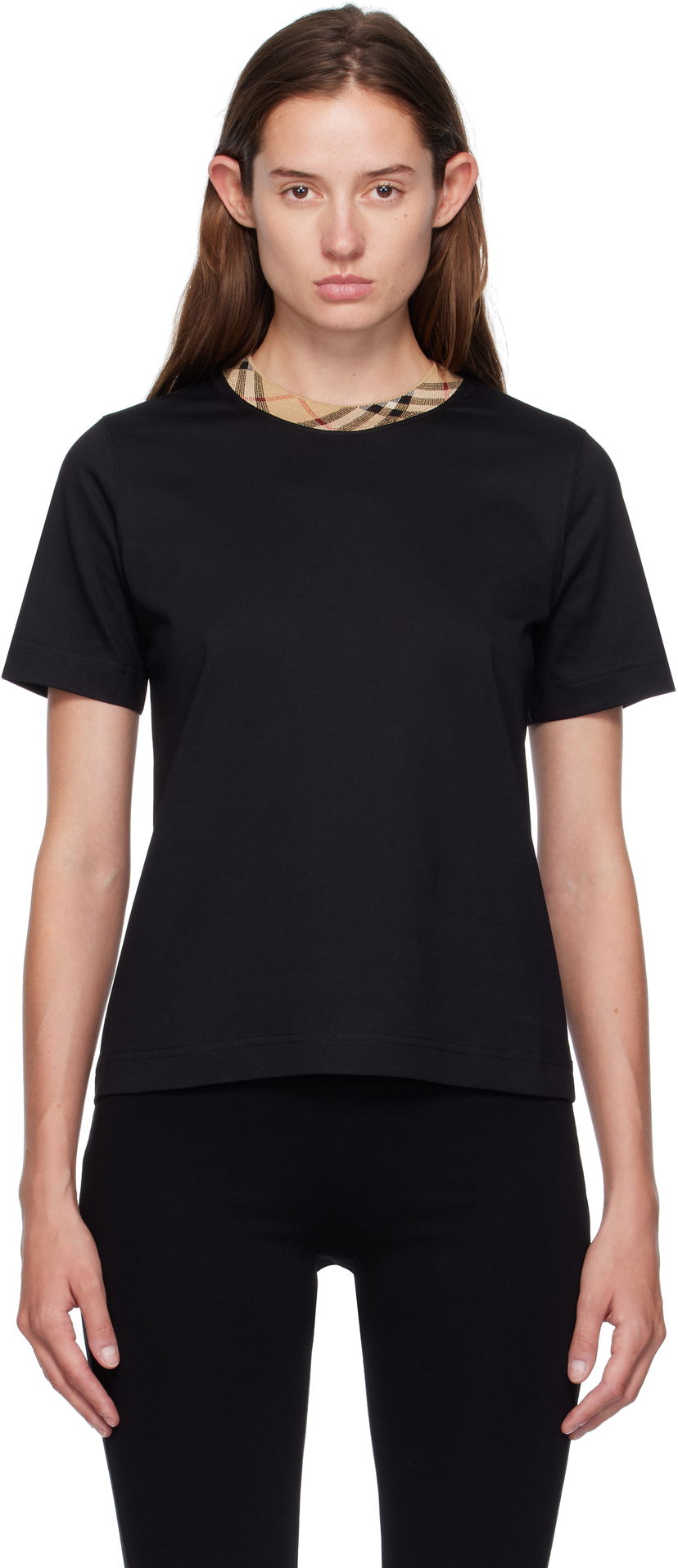 Футболка Burberry Burberry Check Trim Cotton Tee чорний | 8110271