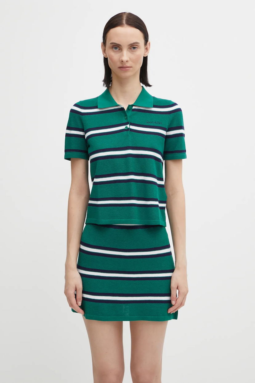 Сорочка поло Sporty & Rich Sporty & Rich Serif Logo Silk Pique Cropped Polo Різнокольоровий | TO076621300GR50