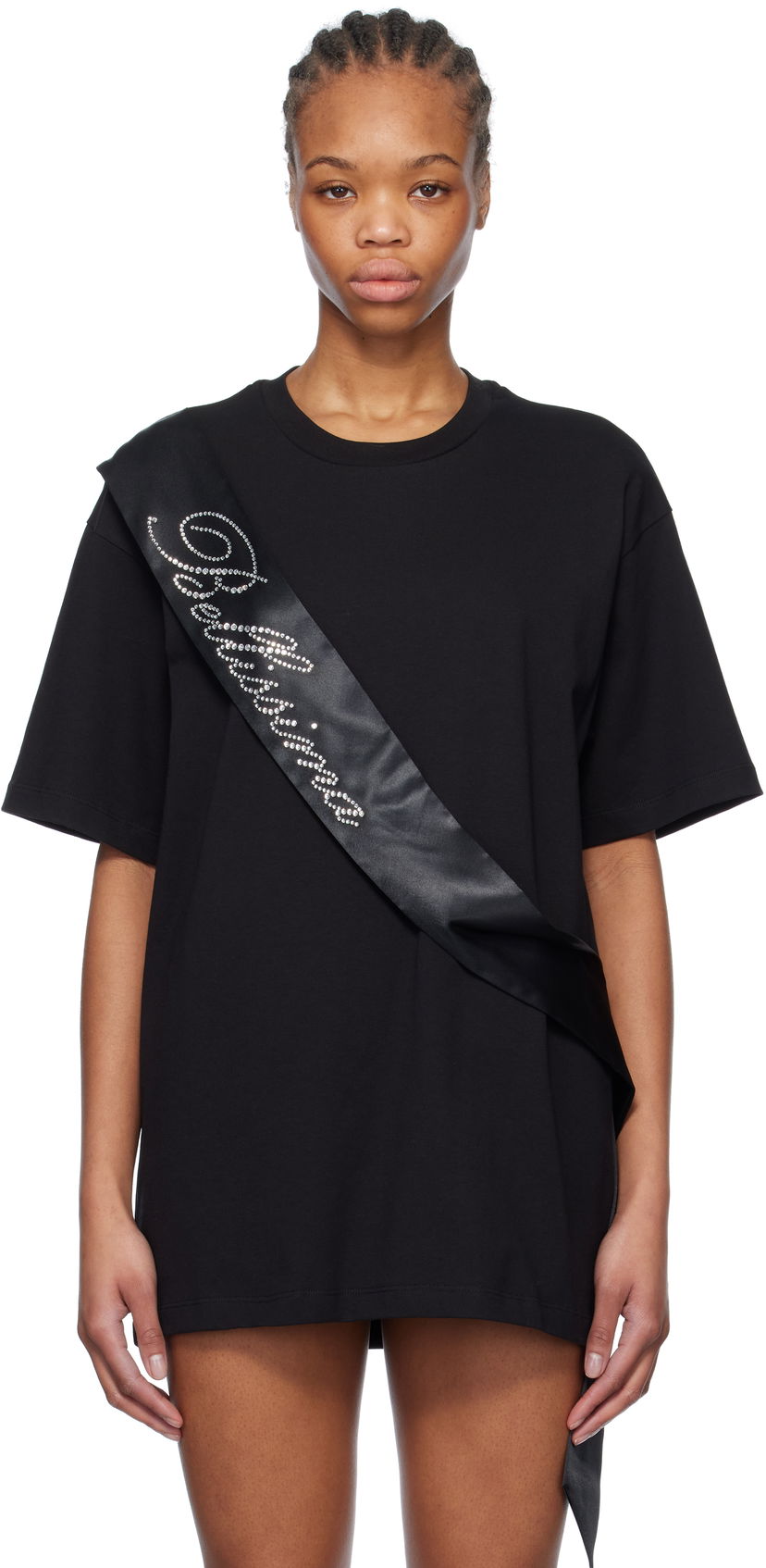 Футболка Blumarine Blumarine Satin Band Rhinestone T-Shirt чорний | P522T092A