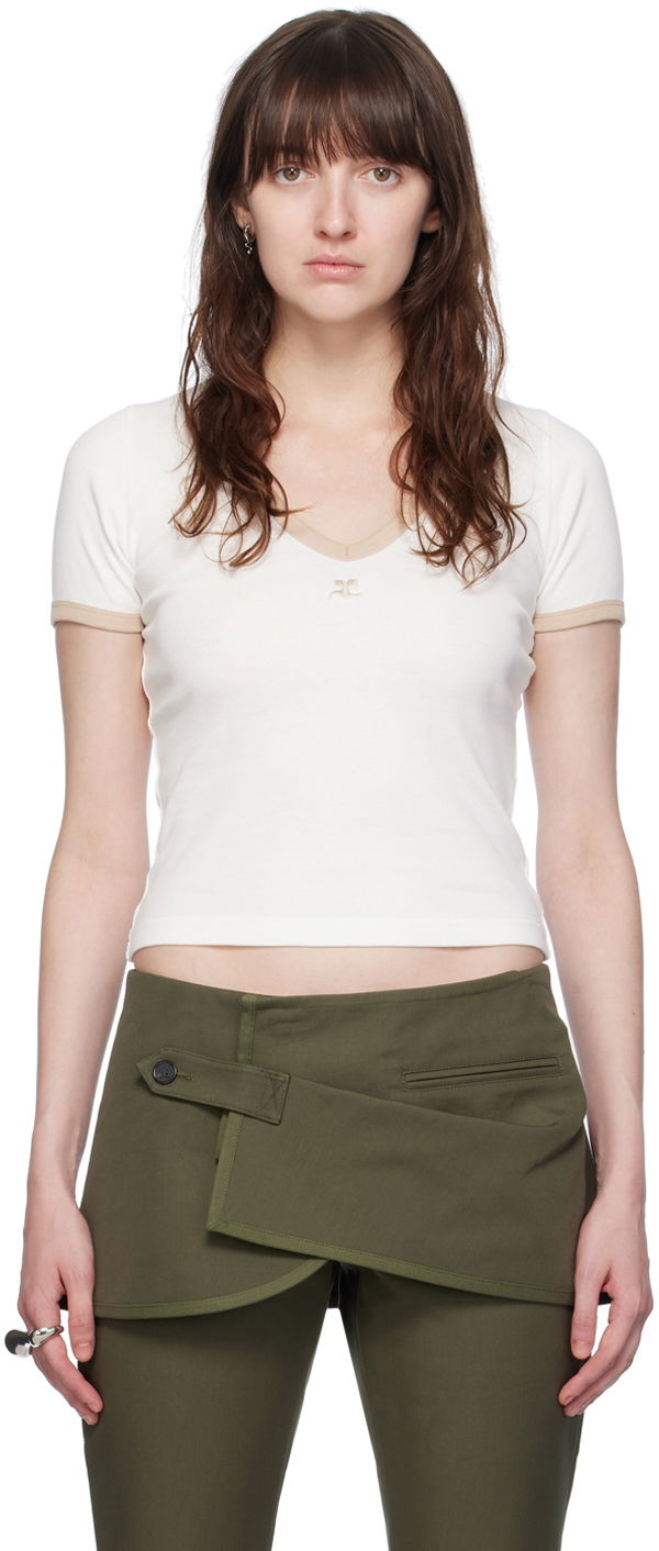 Футболка Courrèges Slim V-Neck T-Shirt білий | 224JTS137JS0070