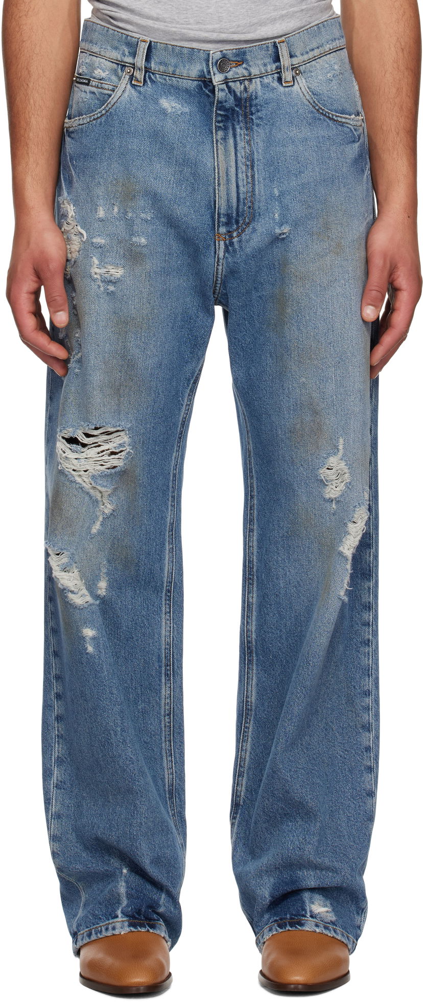 Джинси Dolce & Gabbana Dolce&Gabbana Oversized Distressed Tag Jeans Синій | GWVNXDG8MT7
