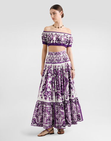 Спідниця Dolce & Gabbana Dolce & Gabbana Majolica Print Long Tiered Skirt Фіолетовий | F4CX0THH5EWIP3TN, 1