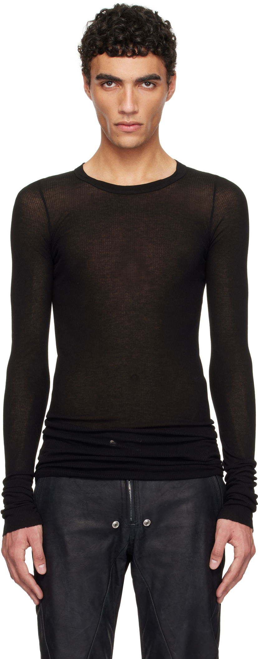 Футболка Rick Owens Rick Owens Hollywood Rib Long Sleeve T-Shirt чорний | RU01E5250 RC
