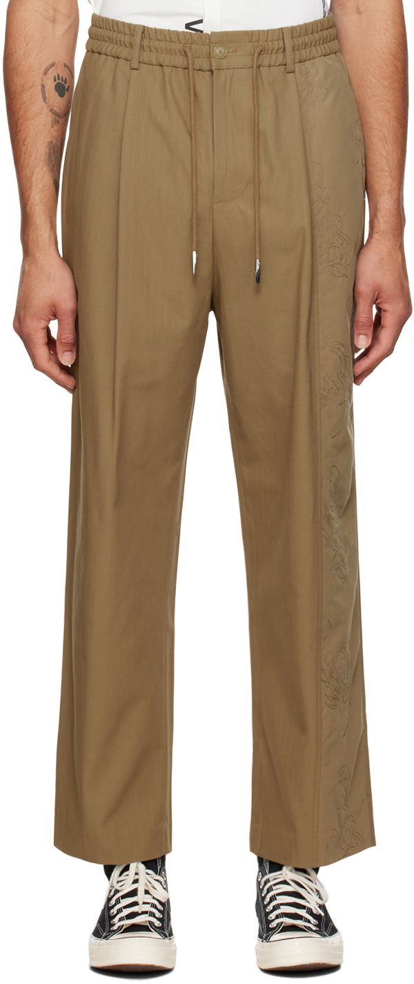 Штани Feng Chen Wang Feng Chen Wang Embroidered Panel Trousers Зелений | FUF14TR08