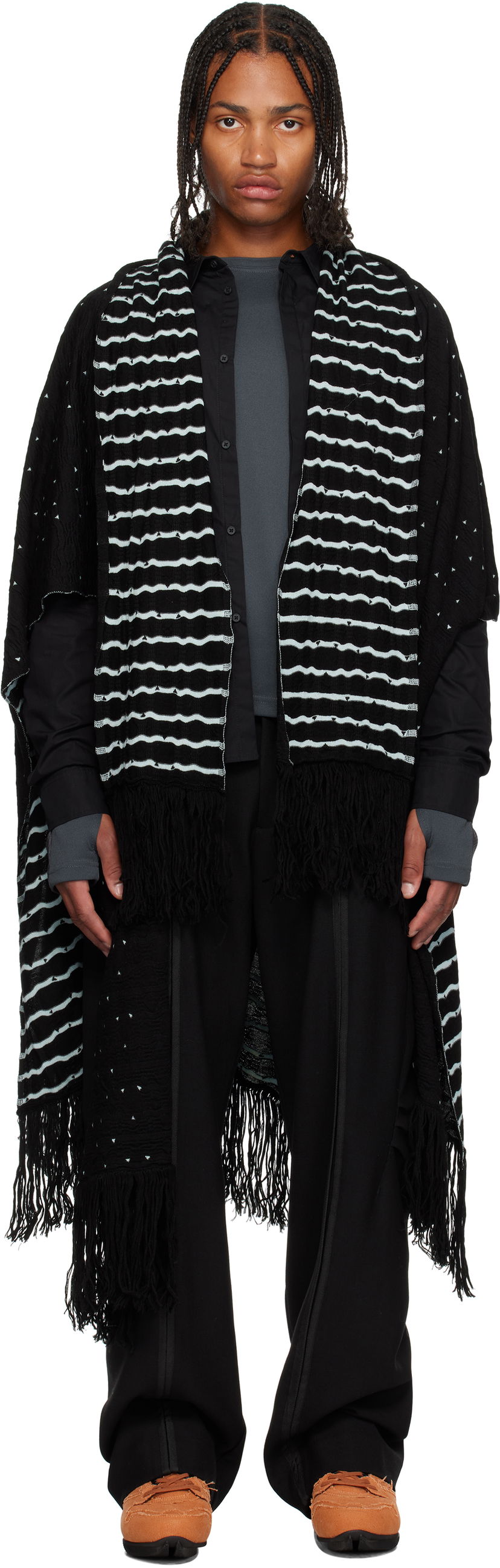 Шарф KIKO KOSTADINOV Kiko Kostadinov Striped Fringed Scarf чорний | KKAW25KN07-107