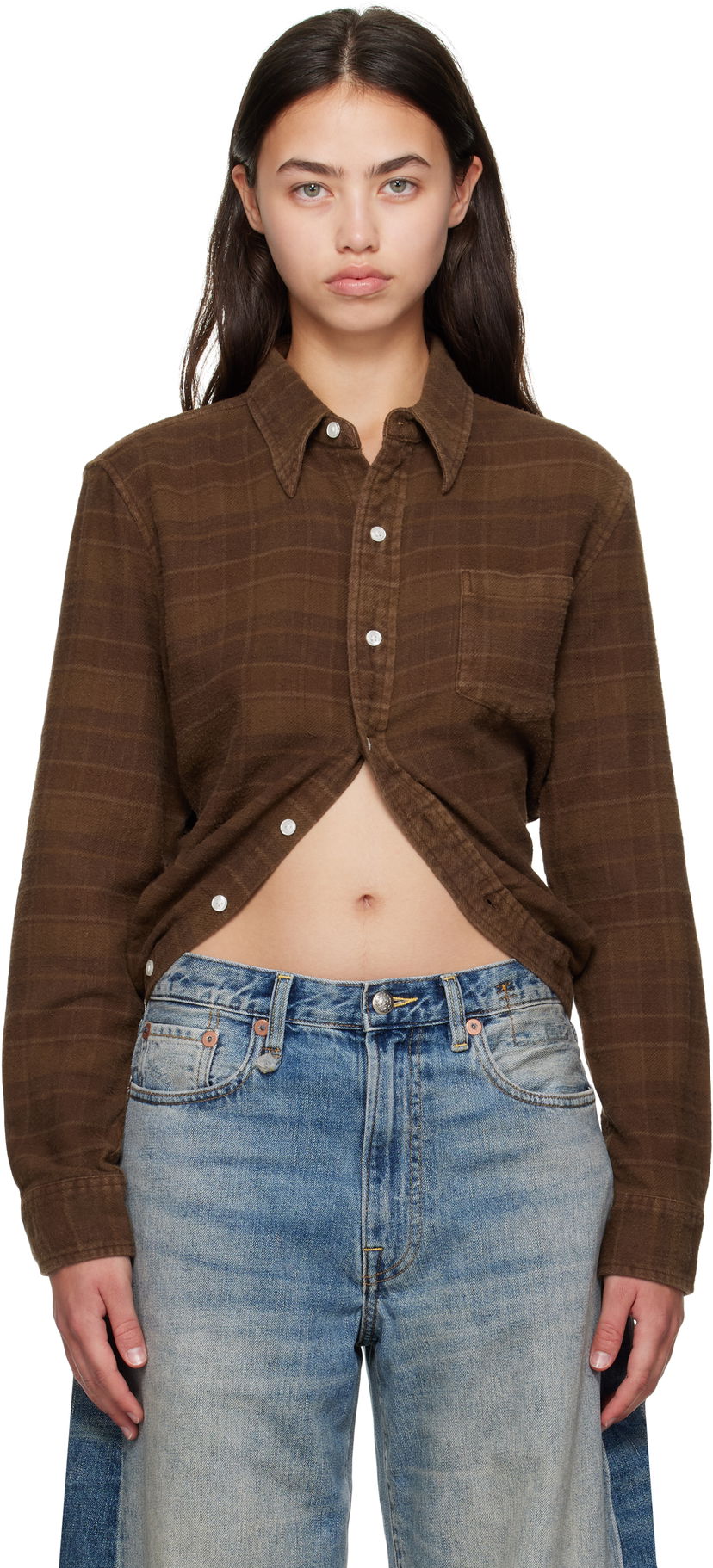 Сорочка R13 R13 Wrap Around Plaid Shirt Коричневий | R13WR433-R554B
