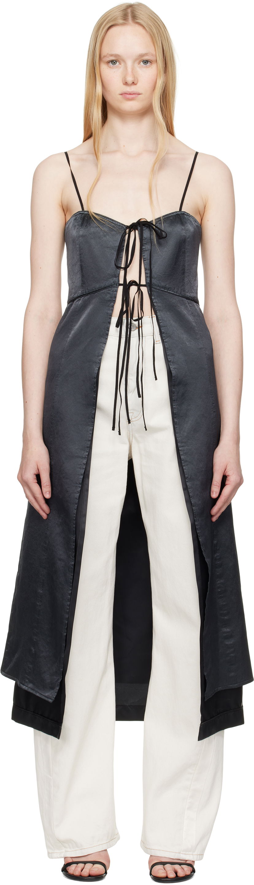 плаття Maison Margiela MM6 Maison Margiela Washed Viscose Satin Tie-Front Dress Top чорний | S62DD0041 M35452