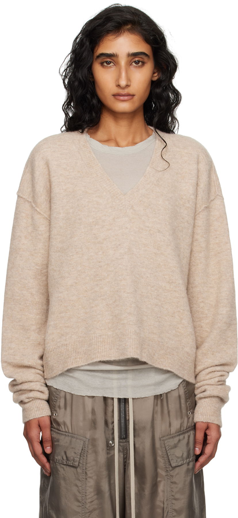 Cветр Rick Owens Rick Owens Tommy V-Neck Sweater бежевий | RP02E4650 KWP
