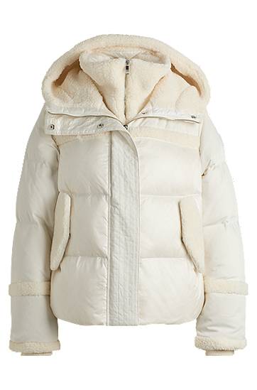 Пуховик BOSS Water-Repellent Puffer Jacket with Teddy Trim білий | 50524479