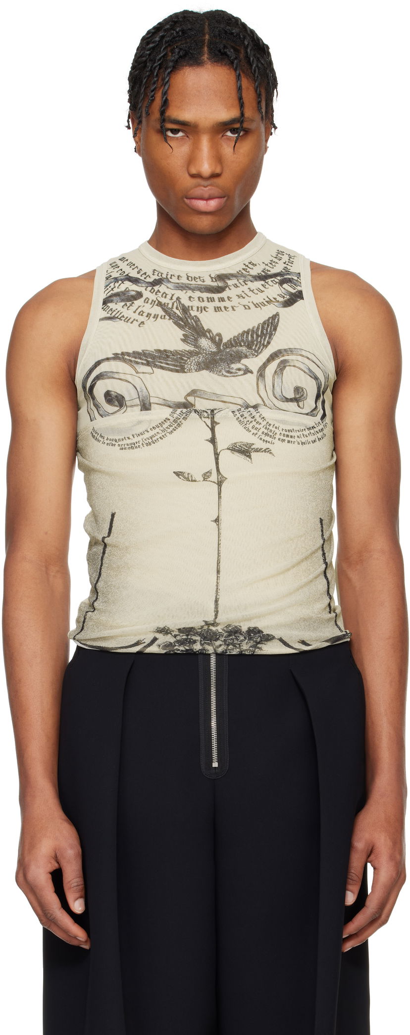 Безрукавка Jean Paul Gaultier Jean Paul Gaultier 'The Tattoo Rose and Bird' Graphic Print Tank Top бежевий | 25/34-F-DB054-T583-030030