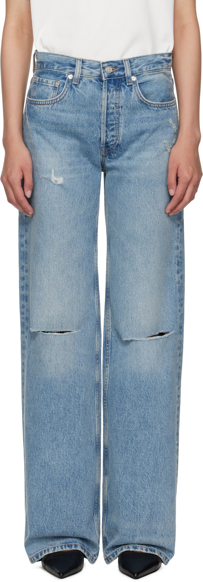 Джинси Anine Bing Anine Bing Hugh Distressed Wide Leg Jeans Синій | A-06-10852-WHD51