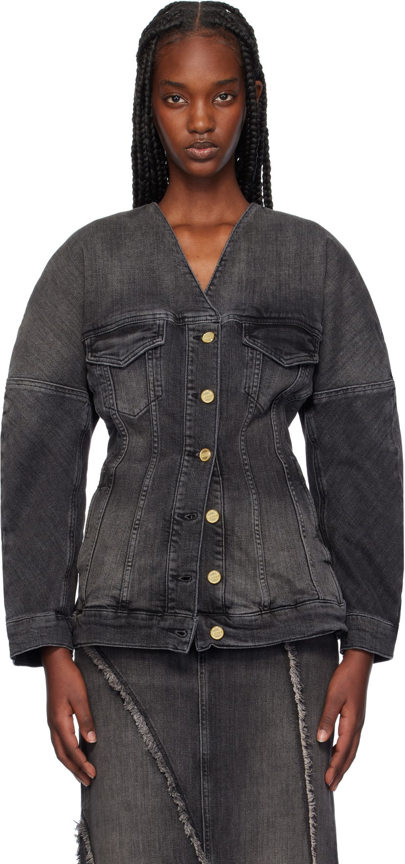 Куртка GANNI Fitted Denim Button Up Jacket чорний | J1529