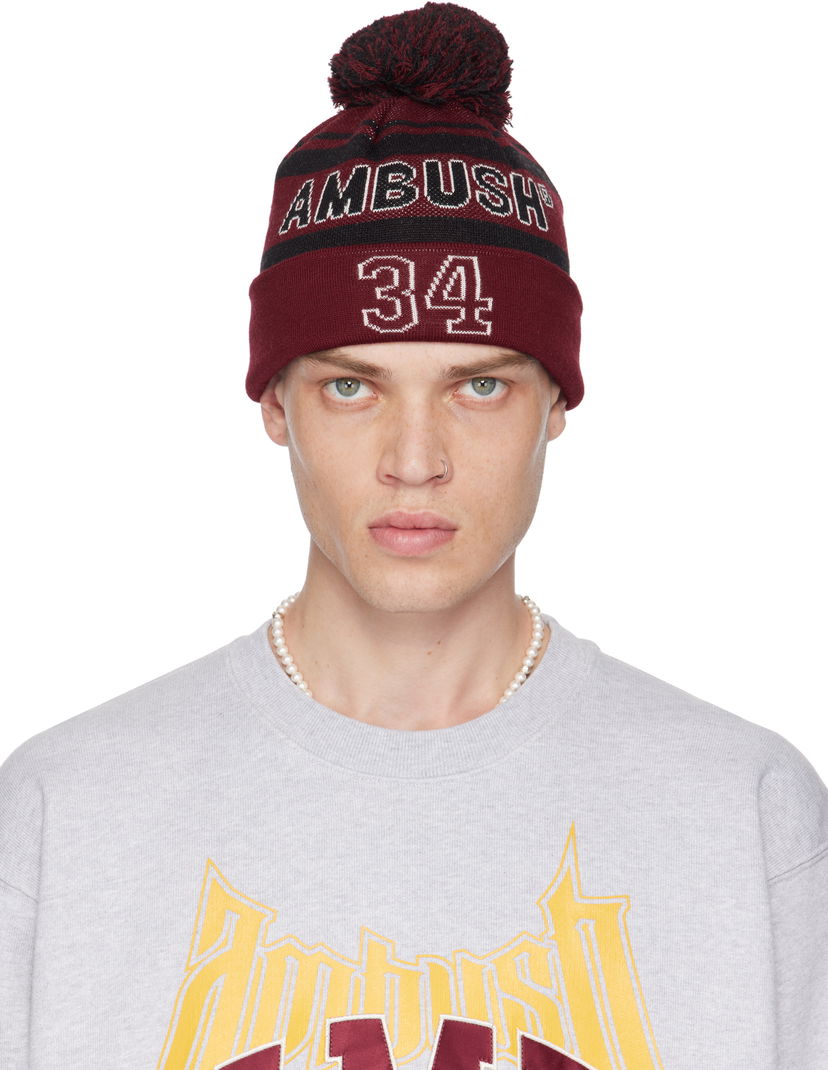 Шапка Ambush Stadium Logo-Embroidered Beanie Червоний | BMLC003F24KNI0012810