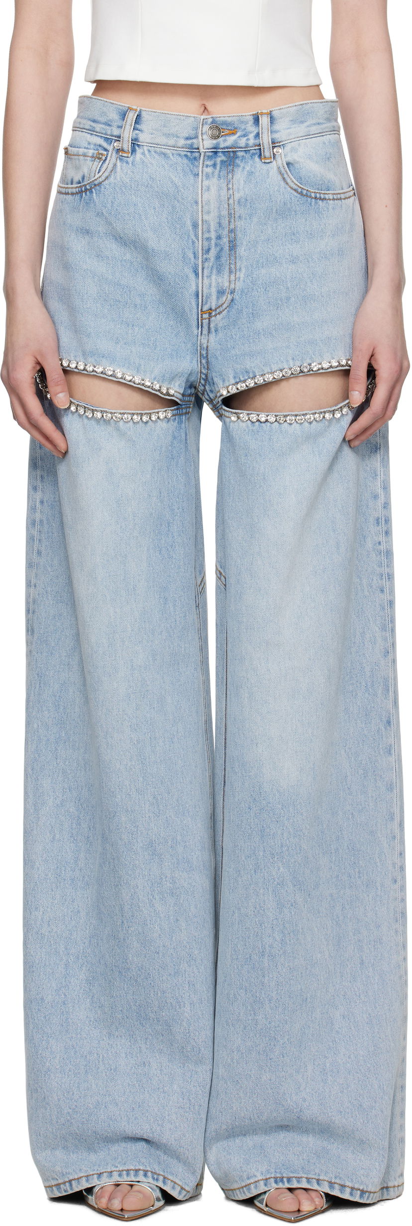 Джинси Area AREA Wide Leg Crystal Slit Jeans Синій | 0000P02213