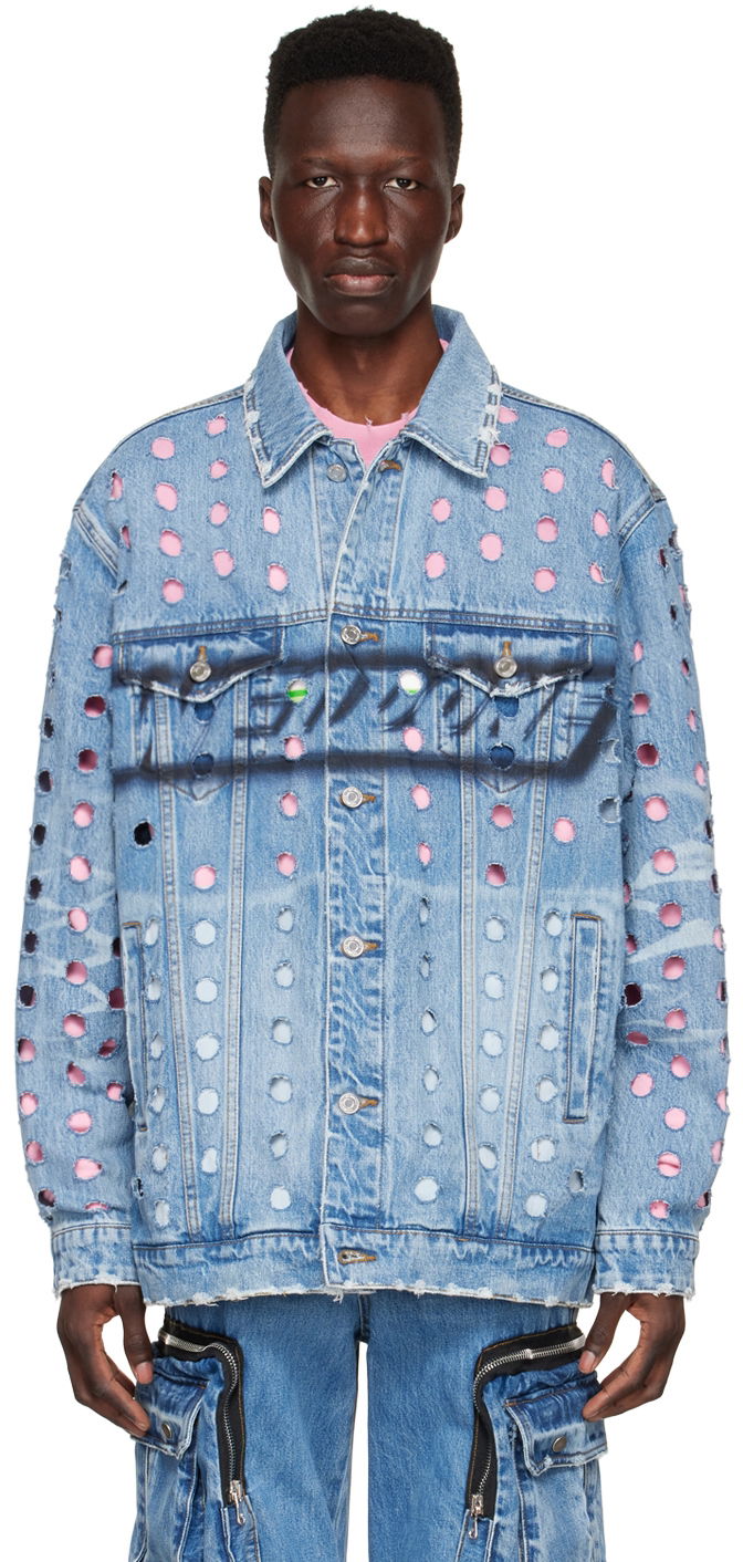 Куртка We11done We11done Logo Distressed Denim Jacket Синій | WD-DJ1-22-355-U-BL