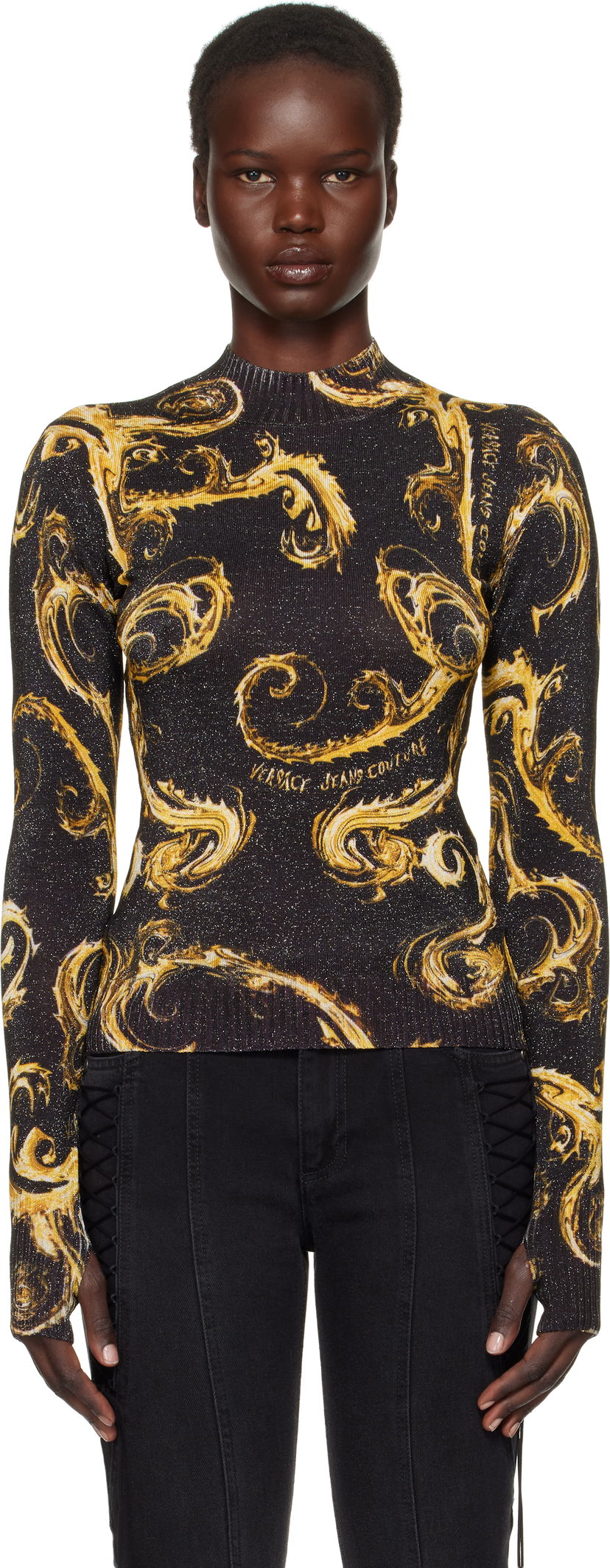 Cветр Versace Black & Gold Knit Lurex Sweater чорний | E77HAFM24_ECMN80