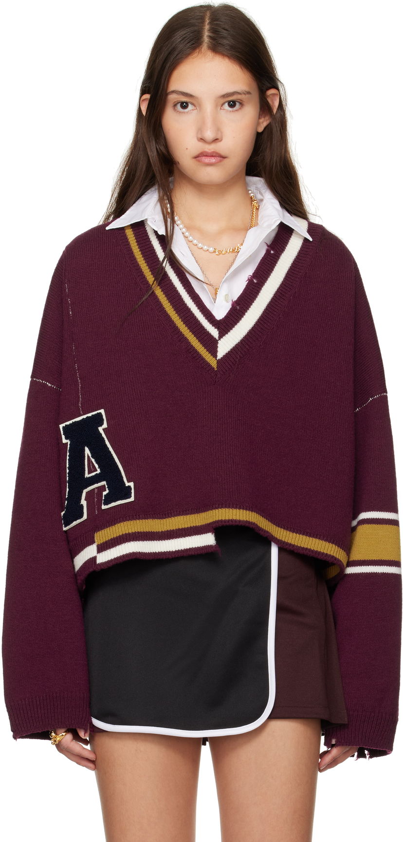Cветр Ambush Damaged Rib V-Neck Sweater Фіолетовий | BWHD002F24KNI0012846