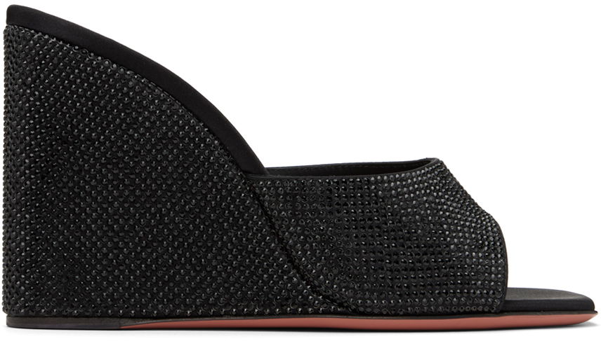 Аксесуари Amina Muaddi Amina Muaddi Lupita Crystal Wedge Heeled Sandals чорний | LUPITA CRYSTAL WEDGE WEDGE SATIN, 0