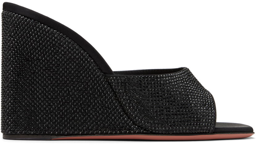 Аксесуари Amina Muaddi Amina Muaddi Lupita Crystal Wedge Heeled Sandals чорний | LUPITA CRYSTAL WEDGE WEDGE SATIN